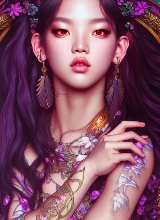 Image similar to lisa of blackpink, goddess of the moon, highly detailed, digital painting, smooth, sharp focus, illustration, ultra realistic, unreal engine, 8 k, art by artgerm and alphonse mucha