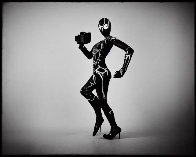 Image similar to iron spider suit, lomography lady grey
