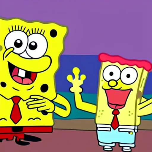 Prompt: spongebob and patrick from spongebob squarepants smoking a blunt together