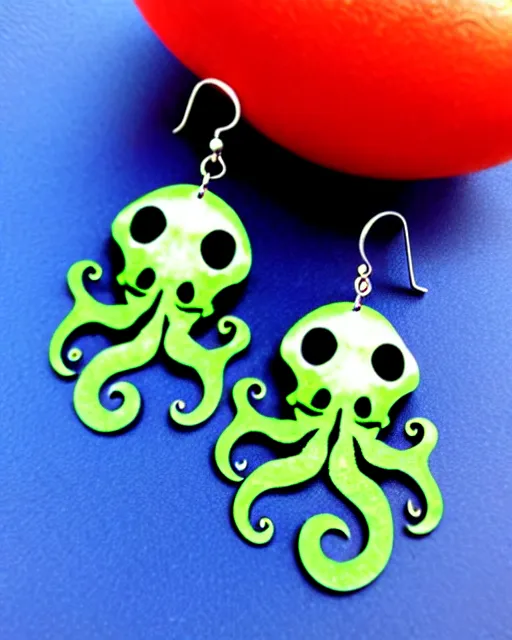 Image similar to tim burton cthulhu, 2 d lasercut earrings,