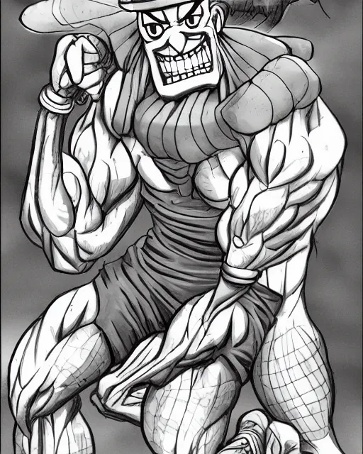 Image similar to Eustace Bagge as a bodybuilder anime villain, drawn by Yusuke Murata, full color, high octane, trending on artstation, digital art