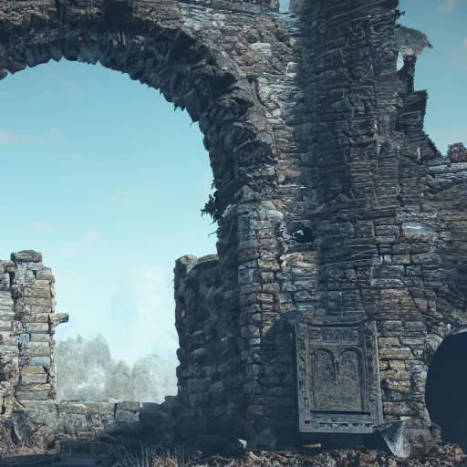 Image similar to Old ruins of a castle, Fantasy apocalypse environment, digital art, unreal engine 5, 4k