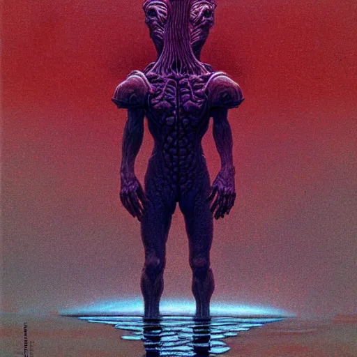 Prompt: a character reflection in a puddle by wayne barlowe