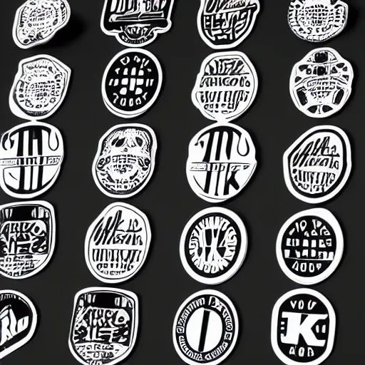 Image similar to black on white graphic design stickers in style of david rudnick, eric hu, acid, y 2 k