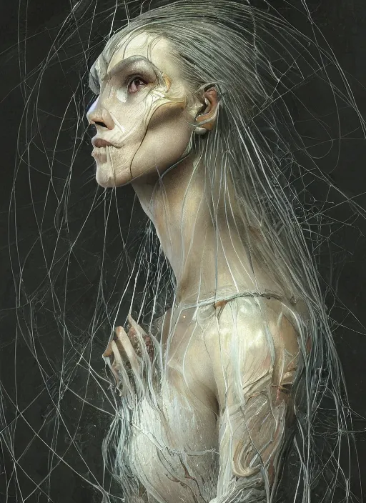 Image similar to mutant weaver, physically accurate, moody dynamic lighting, very very intricate, very very elegant, highly detailed, digital painting, artstation, HR GIGER, Hieronymus Bosch, Francis Bacon, concept art, smooth, very beautiful, sharp focus, illustration, art by artgerm and greg rutkowski and alphonse mucha