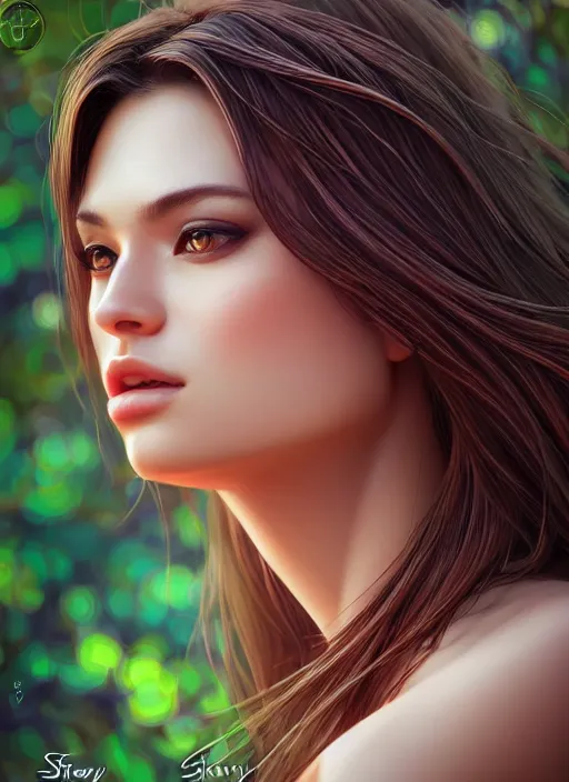 Image similar to photo of a gorgeous female in the style of stefan kostic, realistic, half body shot, sharp focus, 8 k high definition, insanely detailed, intricate, elegant, art by stanley lau and artgerm, extreme bokeh foliage