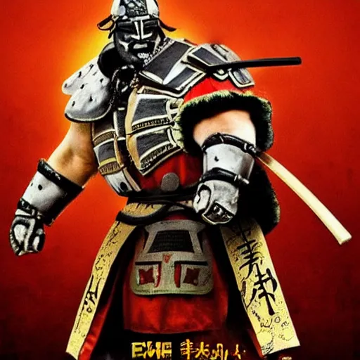 Image similar to big buff very strong very buff samurai wearing an oni mask, amazing movie still movie