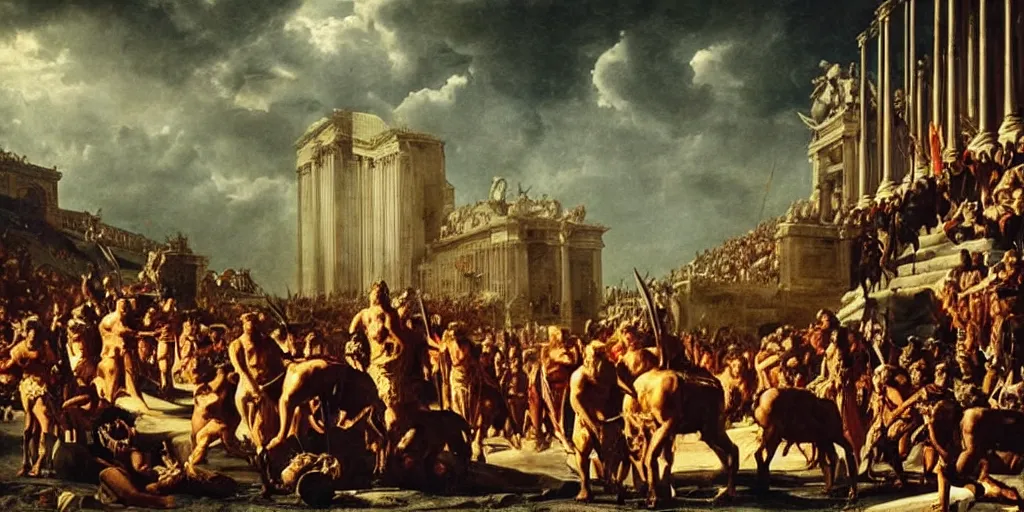 Image similar to Hannibal with his legions in front of Rome, epic lighting, amazing details, beautiful view, oil painting