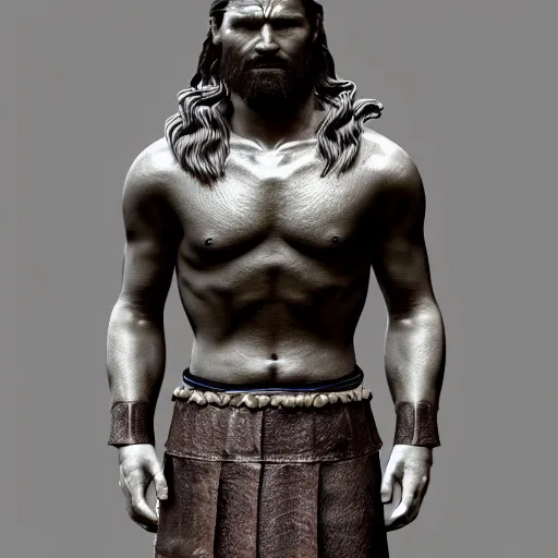 Image similar to of a 3d clay model of a viking from valhalla, ultra fine detail, hair strands, ultra high resolution, fine texture detail, miniature painting techniques, perfect proportions, marvel cinematic universe, eric bana