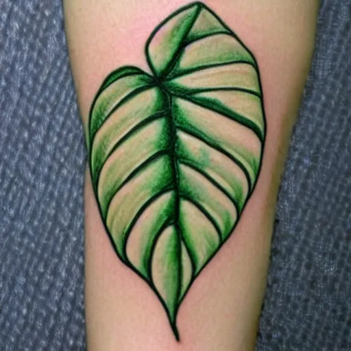 Image similar to a botanical drawing of a monstera leaf tattoed, intricate details, ornamental, elegant, symmetrical!! symmetrical - tatoo!!