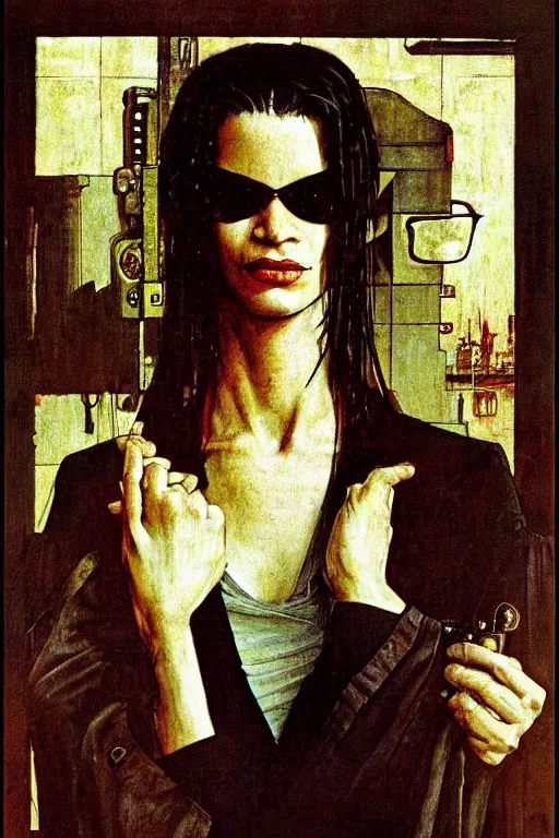 Image similar to Neo from Matrix painted by Norman Rockwell