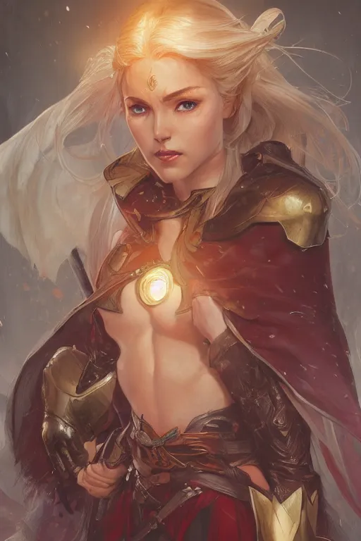 Prompt: portrait of Sword Maiden, superhero cape, DnD, fantasy, highly detailed, beautiful face, realistic body structure, digital painting, artstation, smooth, sharp focus, illustration, art by artgerm and greg rutkowski and alphonse mucha