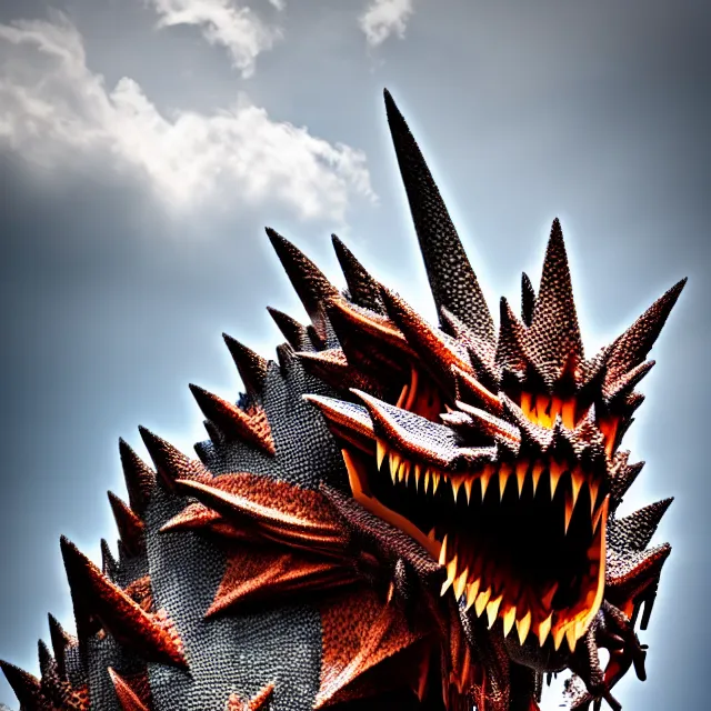 Image similar to giant spiky dragon, 8 k, hdr, smooth, sharp focus, high resolution, award - winning photo