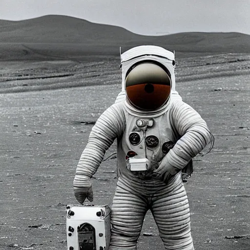 Image similar to the mystery of the solway spaceman, highly realistic, vintage photography, nineteen seventies, hyper detailed