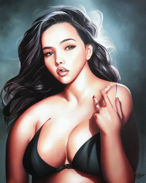 Image similar to beautiful plus size girl painting by artgerm