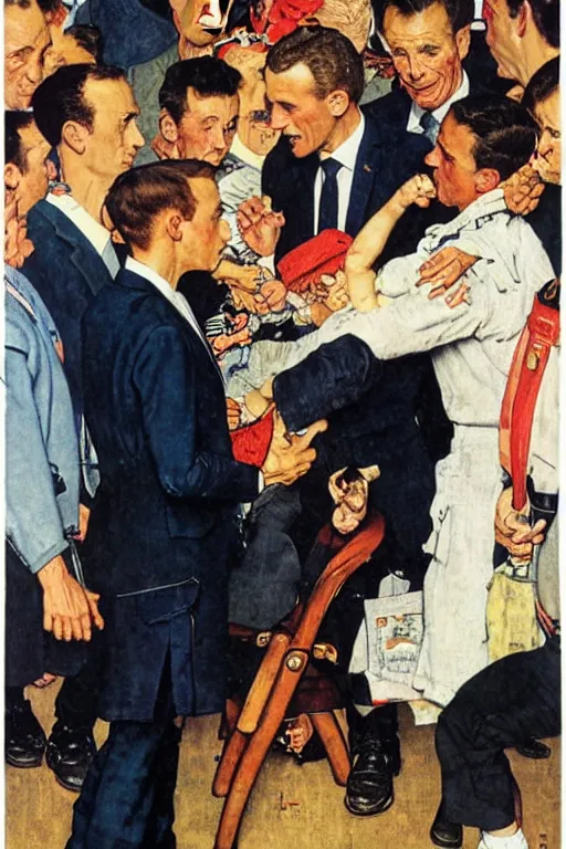 Image similar to Emmanuel Macron saving the world by Norman Rockwell