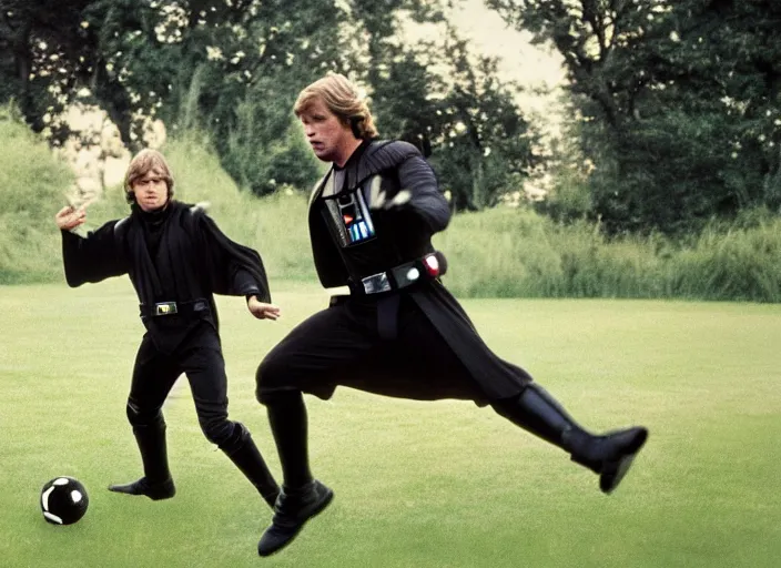 Image similar to film still of Darth Vader plays frisbee with Luke Skywalker in the new Star Wars movie, 4k