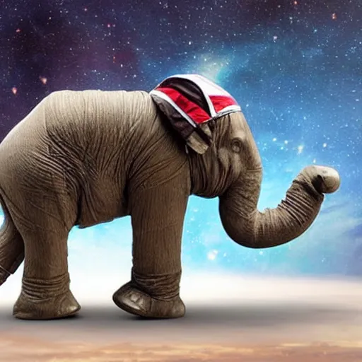 Image similar to an humanoid elephant wearing spacesuit