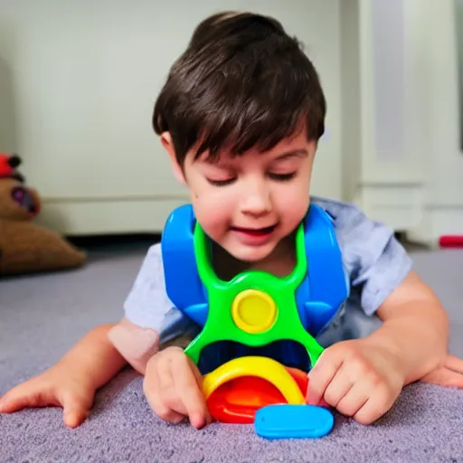 Prompt: a kid plays with his Fisher Price guillotine