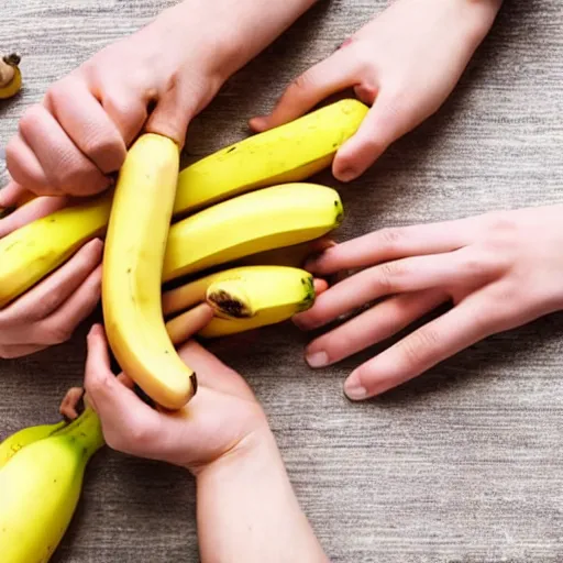 Prompt: hands with bananas for fingers