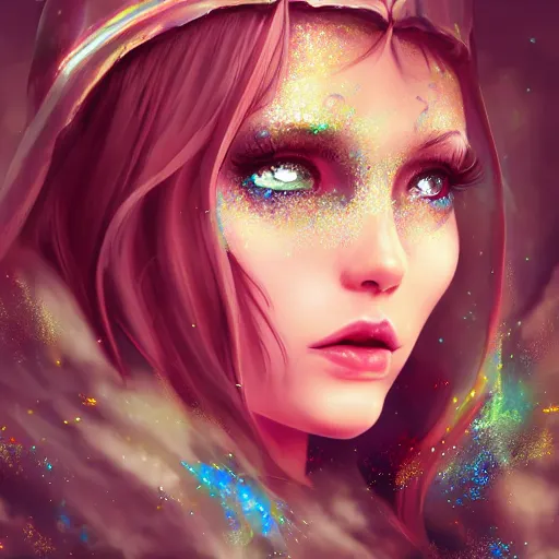 Image similar to digital 2 d, fantasy, illustration, fan art, digital art, digital painting, semi realism, semi realistic, portrait, glitter, crystal, glitters, ranni, fromsoftware, eldenring, fanart, iridescent, holographic, artstation