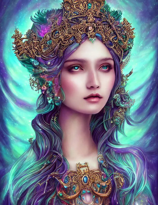 Image similar to goddess portrait by jessica oyhenart in crown made of skull, bioluminiscent, plasma, ice, water, wind, whimmy, super intricate ornaments artwork by 翼 次 方 cg