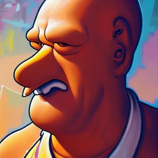 Prompt: Graffiti of a homer simpson, intricate, highly detailed, digital painting, artstation, smooth, sharp focus, illustration, art by artgerm and greg rutkowski and alphonse mucha