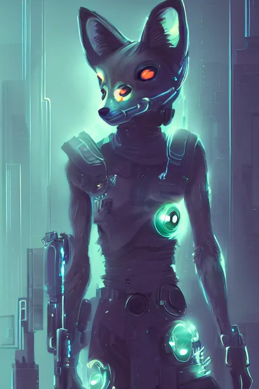 Image similar to an anthropomorphic cyberpunk fox, backlighting, trending on artstation, digital art, furry art, trending on furaffinity, fantasy art, by kawacy