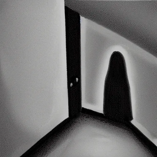 Prompt: shadowy figure lurking in the corner of your bedroom, watching with black eyes, horror, trending on art station