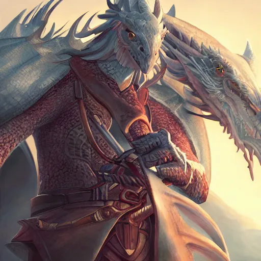 Image similar to portait of a dragon man knight holding sword, digital art, digital painting, masterpiece, elegant, hyper realistic, award winning, 8 k, behance, artstation, unreal engine 5, octane render, masterpiece, sharp focus, intricate, ornate