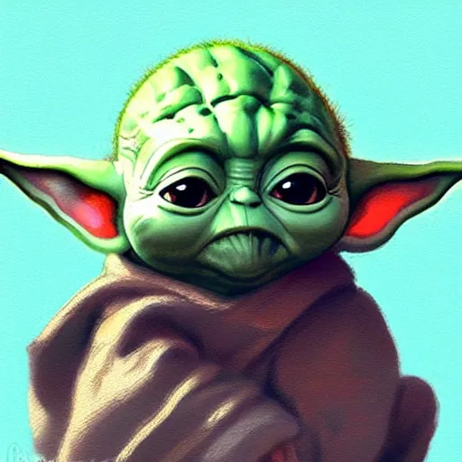 Prompt: illustration baby yoda sitting, simple cartoon style, by masamune shirow and greg rutkowski, character art, sharp focus, highly detailed, artstation