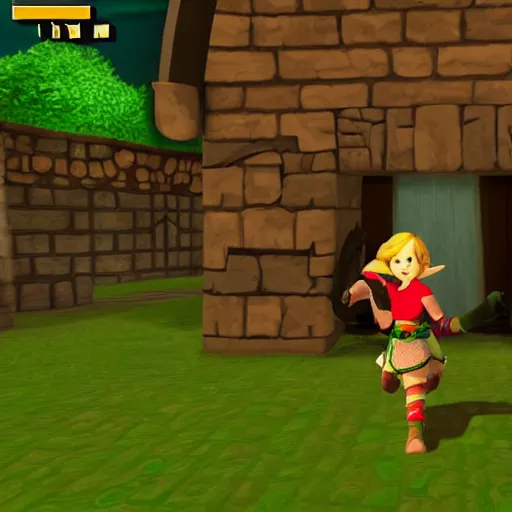 Image similar to linkle doing the splits, ingame screenshot from zelda