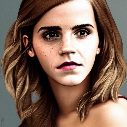 Image similar to portrait of emma watson but her skin is avocado skin