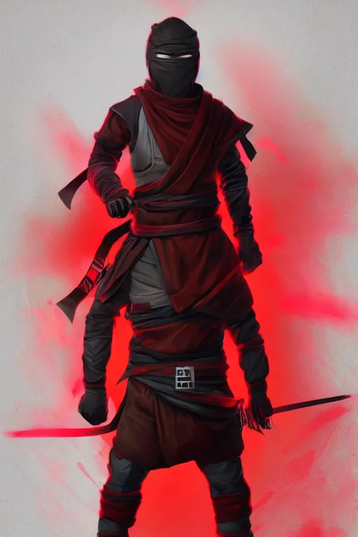 Prompt: full body westword host dressed like shinobi ninja, focused stare, partially masked, highly detailed, photobash, photorealistic render, trending on artstation, character design, red background, cinematic lighting