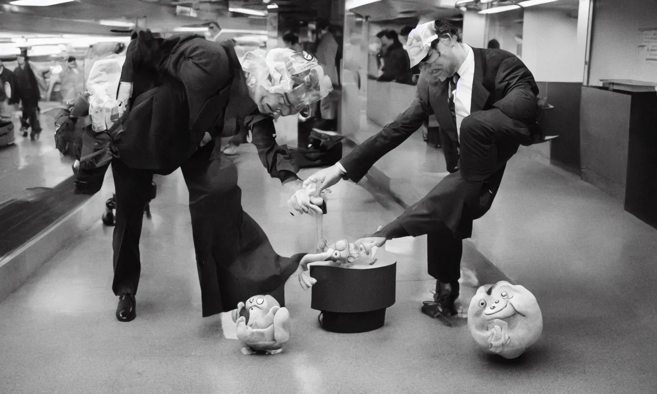 Prompt: garfield dressed as a ceo planting an orange in a subway, 3 5 mm photograph