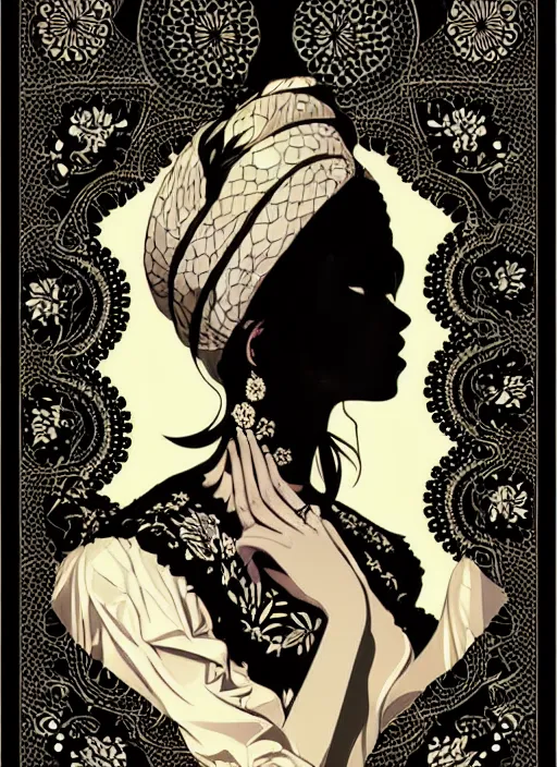 Image similar to silhouette of a spanish gitana, vector art style, medium shot, intricate, elegant, highly detailed, digital art, ffffound, art by jc leyendecker and sachin teng