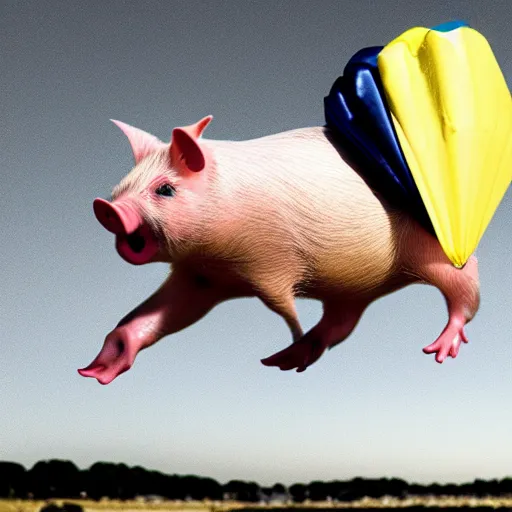 Image similar to The swell pig rat playing guitar while jumping in parachute