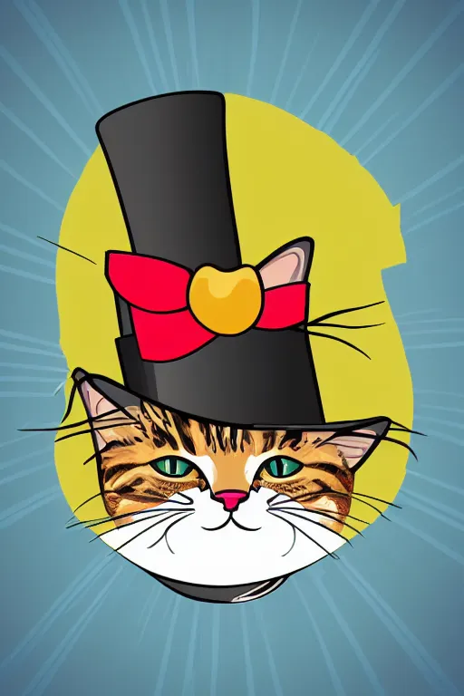 Image similar to A portrait of a cat wearing a top hat, sticker, colorful, illustration, highly detailed, smooth and clean vector curves, no jagged lines, vector art, smooth