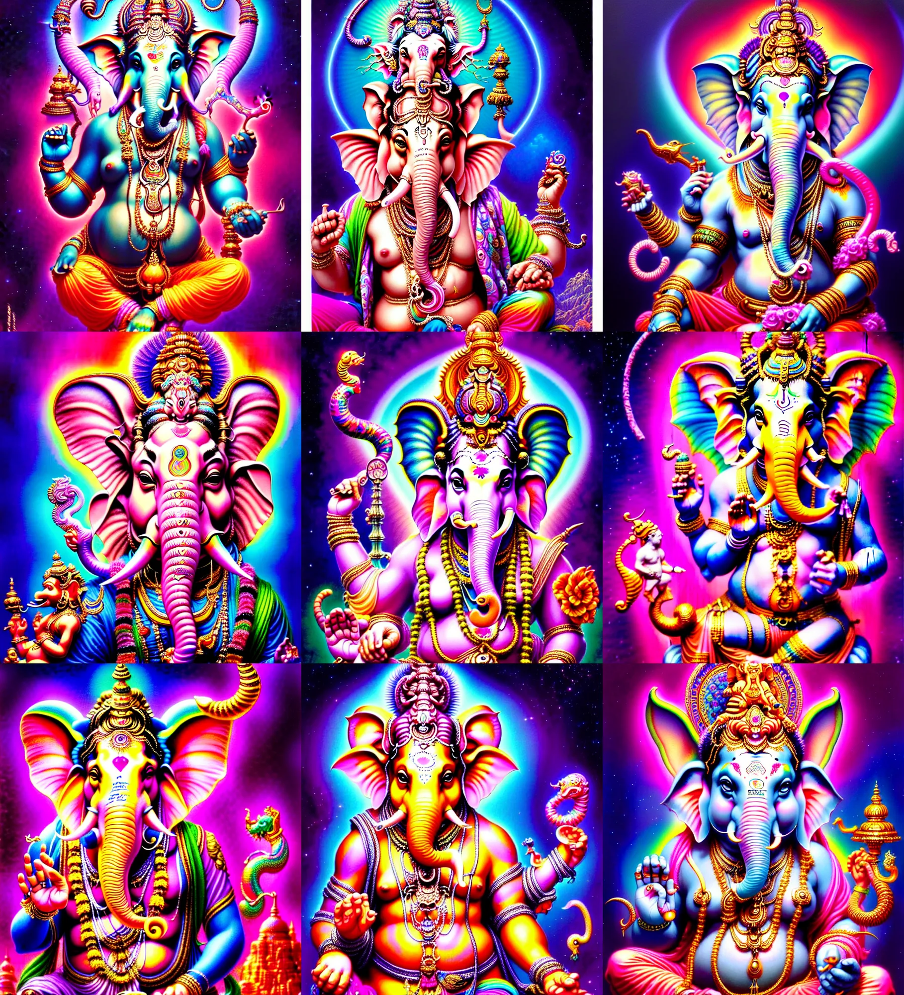 Image similar to lisa frank pattern fantasy character portrait of ganesha, ultra realistic, wide angle, intricate details, blade runner artifacts, highly detailed by peter mohrbacher, wayne barlowe, boris vallejo, hajime sorayama aaron horkey, gaston bussiere, craig mullins