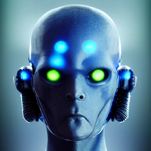 Image similar to portrait of an alien soldier, renaissance style, star wars character, blue skin, volumetric lights, symmetry, headpiece, trending on artstation, sharp focus, leica, studio photo, intricate details, highly detailed