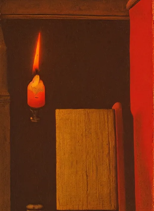 Image similar to red candle, medieval painting by jan van eyck, johannes vermeer, florence