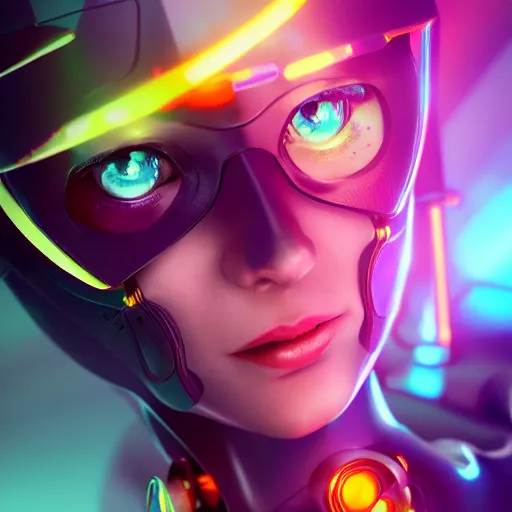 Image similar to a colorfull cyborg lady, trending on artstation, smooth, detailed, sharp focus, realistic, masterpiece, epic, realistic,volumetric lighting, great, uhd, by artstation, anime style