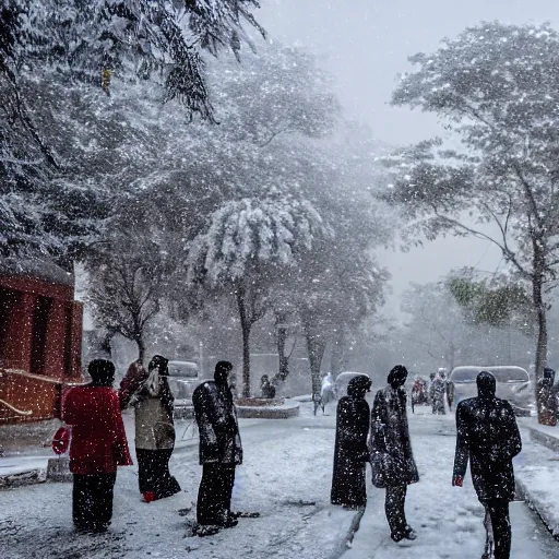 Prompt: photograph of snow fall in Dhaka