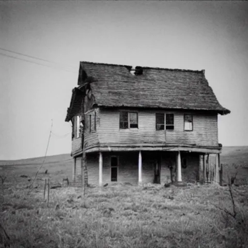 Prompt: last photograph ever taken of a house, year 2 8 6 6.