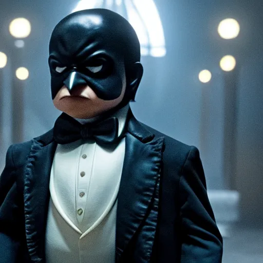 Prompt: Peter Dinklage as the Penguin in a Batman film, cinematic quality, 8k, cinematic lighting, dramatic, photo realistic