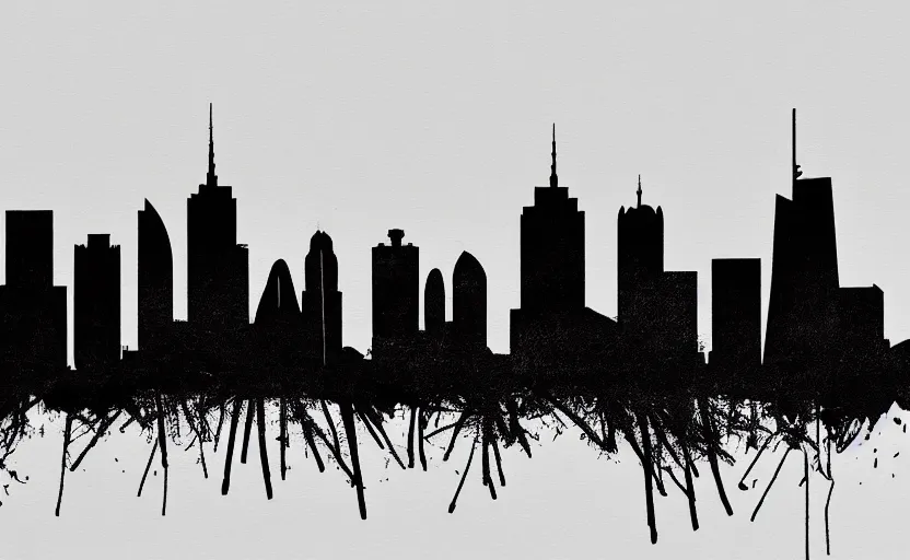 Prompt: minimalist hand drawing of frankfurt skyline