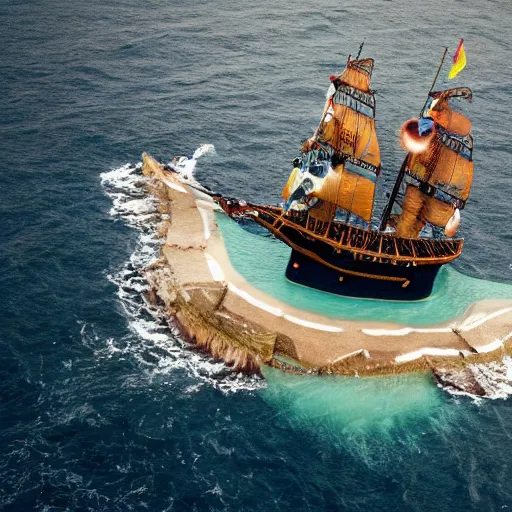 Image similar to a pirate ship revolving in the orbit of the earth