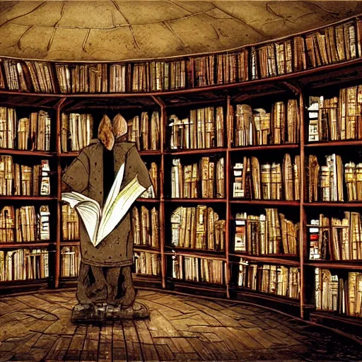 Prompt: A wizard's library