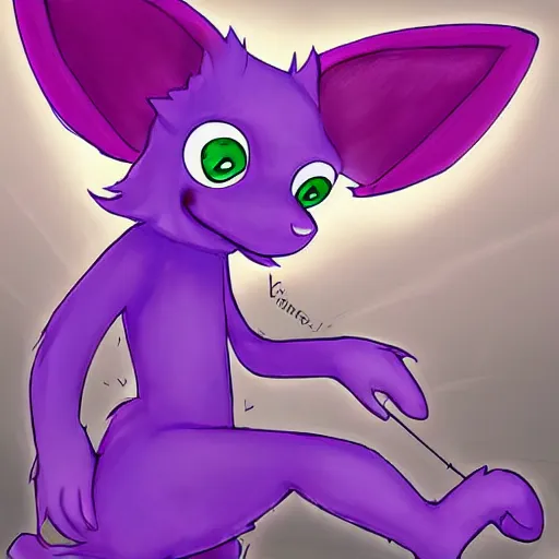 Prompt: furry ( fandom ) art of an anthropomorphic purple dog with antennas, digital art, painting, trending on furaffinity