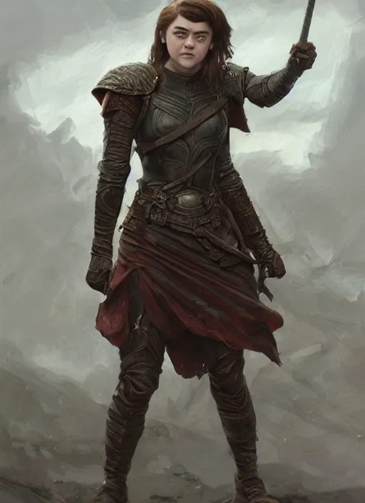 Image similar to angry Maisie Williams as a ruggedly muscled handsome heroine, intricate, elegant, highly detailed, centered, digital painting, artstation, concept art, smooth, sharp focus, illustration, artgerm, donato giancola, Joseph Christian Leyendecker, WLOP, Artgerm